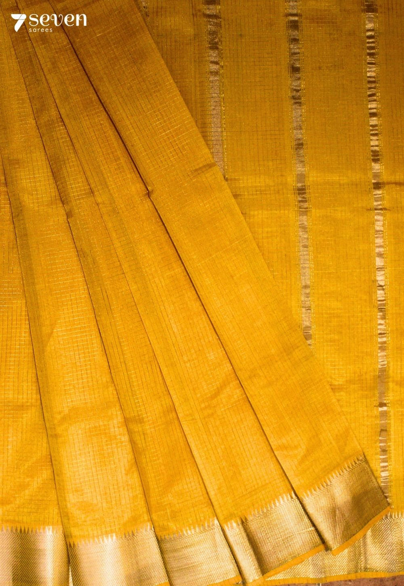 Neelvani Mangalagiri Handloom Yellow Silk Cotton Checked Saree