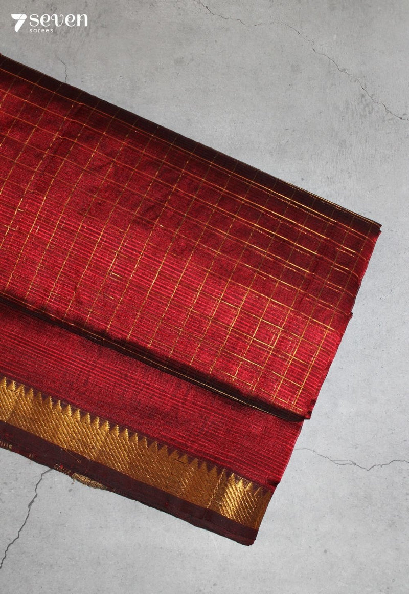 Rudhami Mangalagiri Handloom Red Silk Cotton Checked Saree