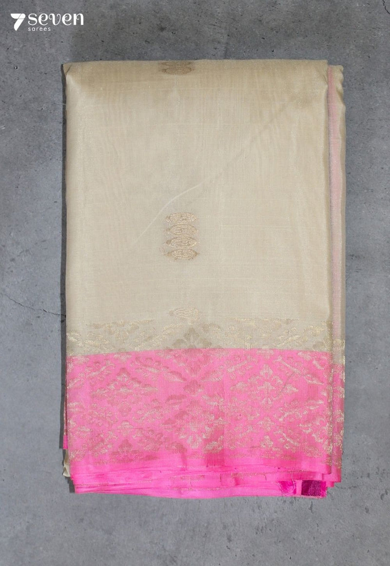 Vaanvya Signature Seven Handloom Off-White Bangalore Pure Silk Cotton Saree