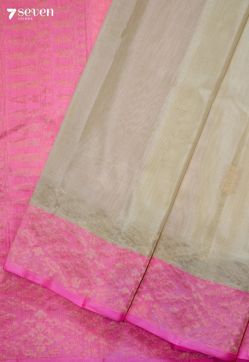 Vaanvya Signature Seven Handloom Off-White Bangalore Pure Silk Cotton Saree