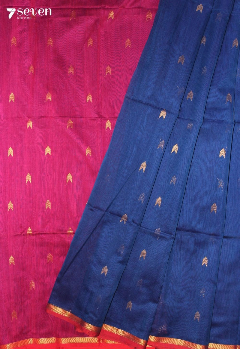 Neranvi Maheshwari Handloom Blue Silk Cotton Saree