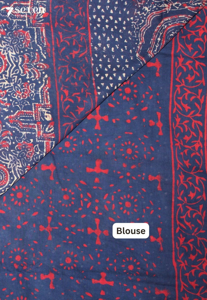 Harmegha Jaipur Blue Hand Block Printed 100% Cotton Saree
