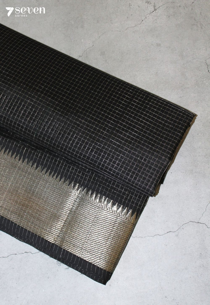 Jalrava Mangalagiri Handloom Black Silk Cotton Checked Saree