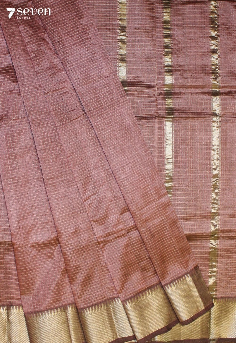 Parnesha Mangalagiri Handloom Pink Silk Cotton Checked Saree