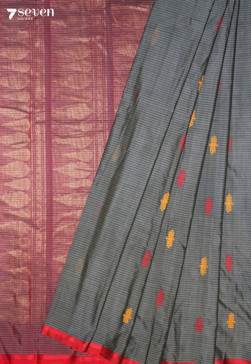 Hirvani Signature Seven Handloom Grey Bangalore Pure Cotton Saree