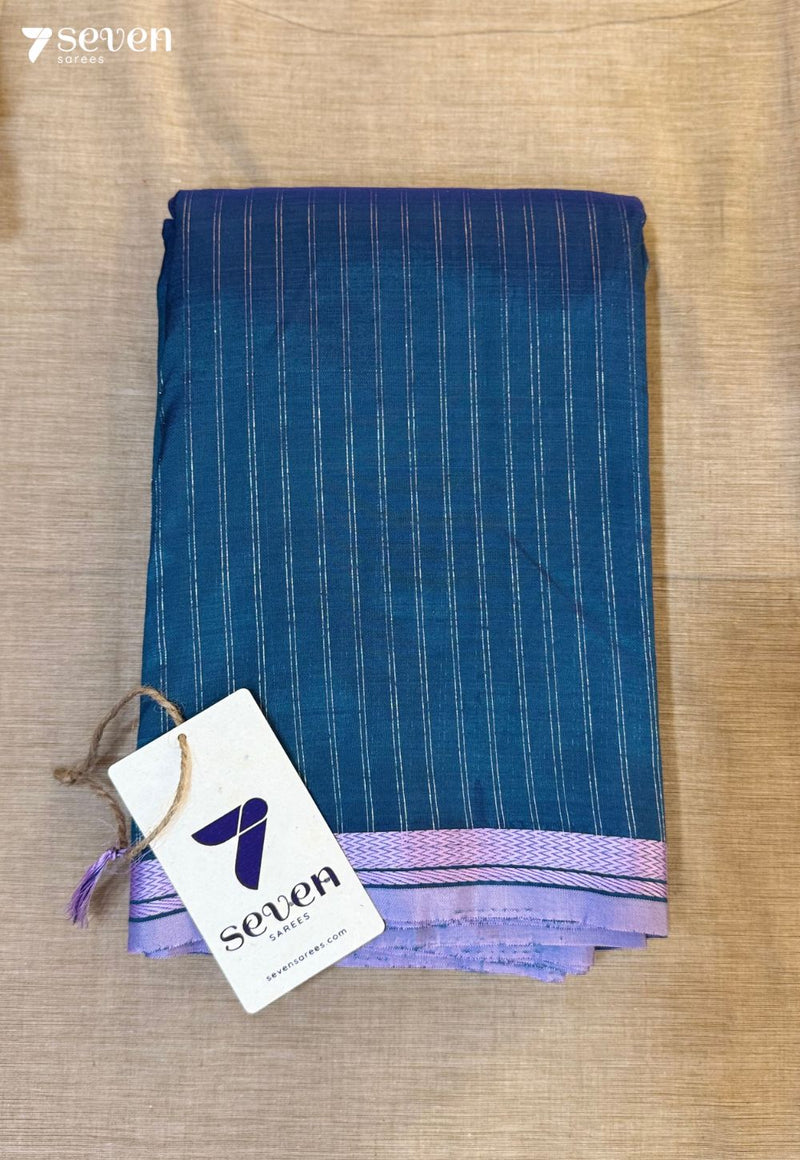 Jasmine Ash Signature Seven Handloom Peacock Blue Bangalore Vegan Silk Saree