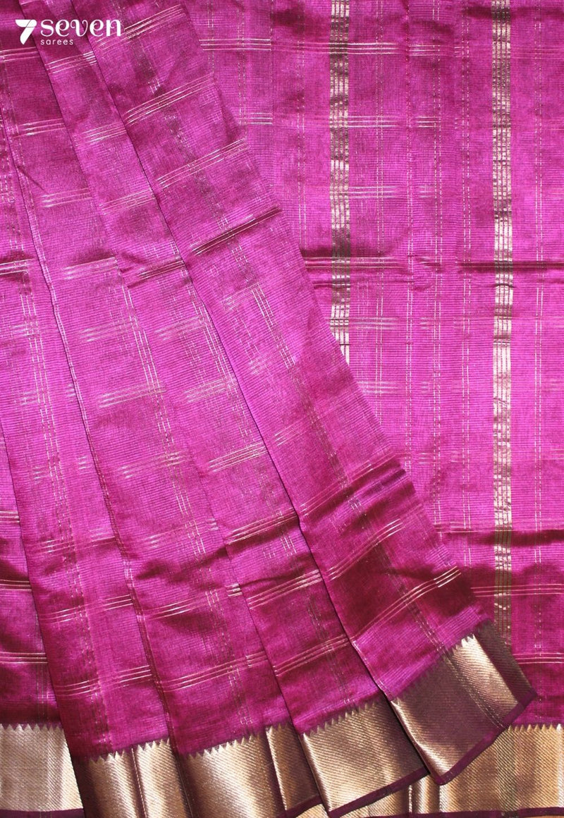 Madhiraa Mangalagiri Handloom Pink Silk Cotton Checked Saree