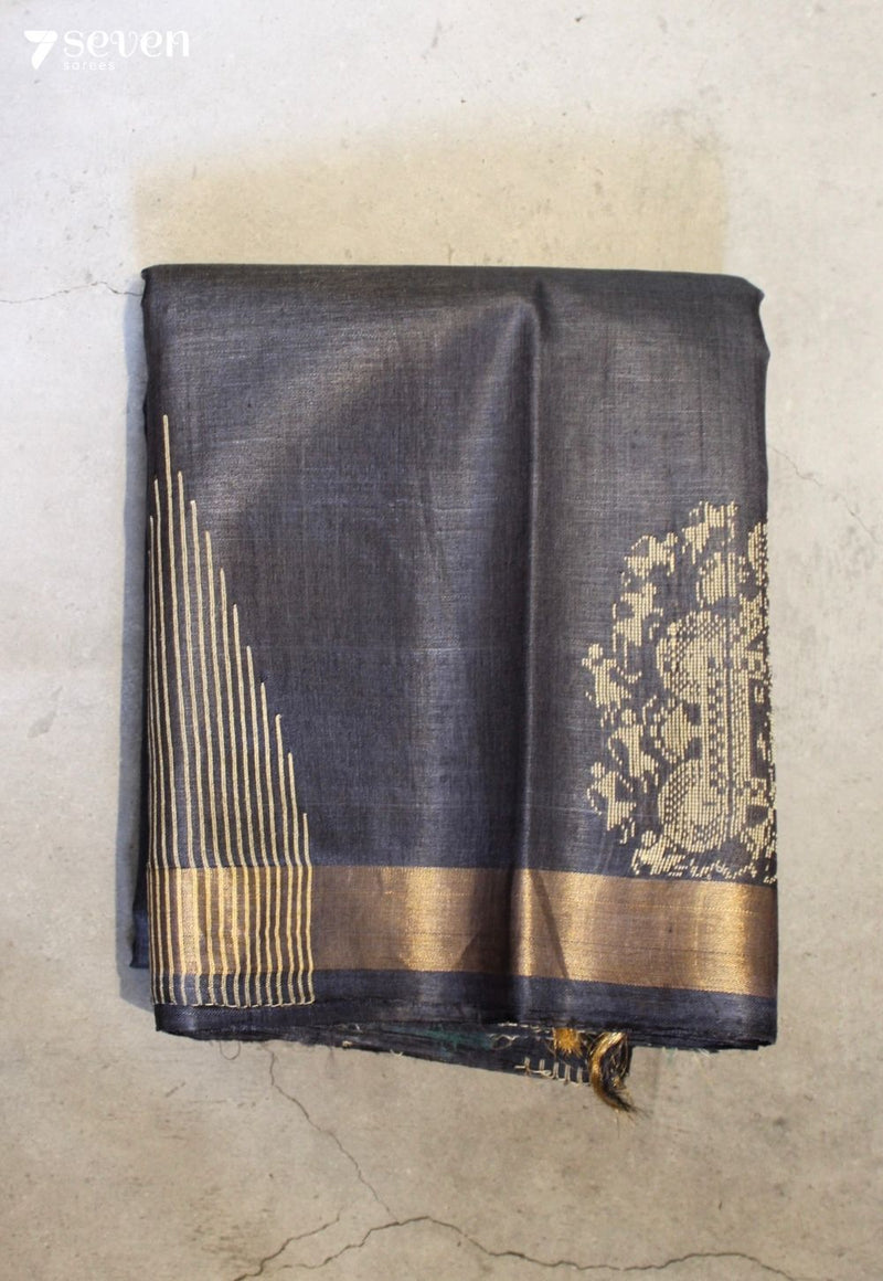 The Colour of Rain Handloom Grey Pure Tussar Silk(Kosa) Saree| Silk Mark Certified