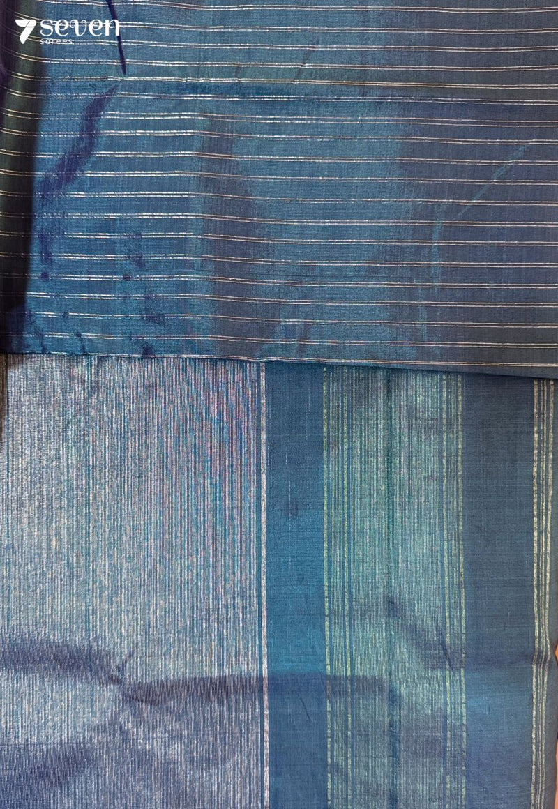 Jasmine Ash Signature Seven Handloom Peacock Blue Bangalore Vegan Silk Saree