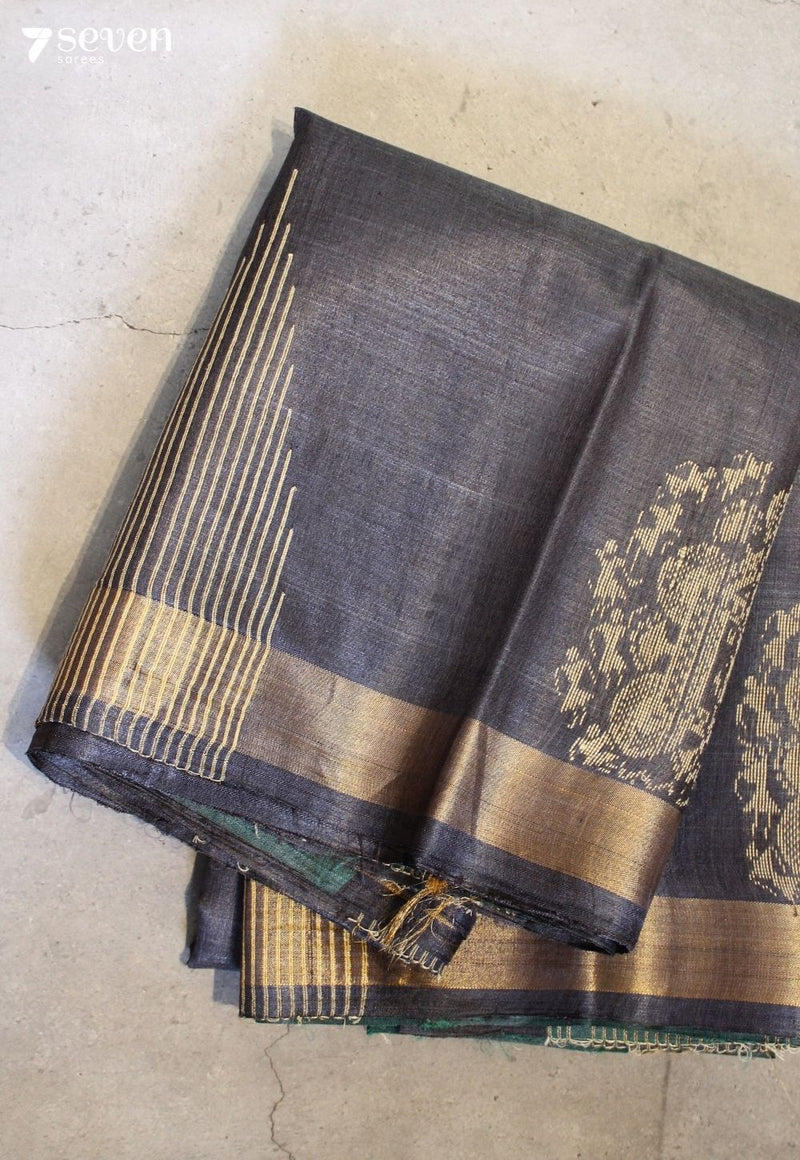 The Colour of Rain Handloom Grey Pure Tussar Silk(Kosa) Saree| Silk Mark Certified