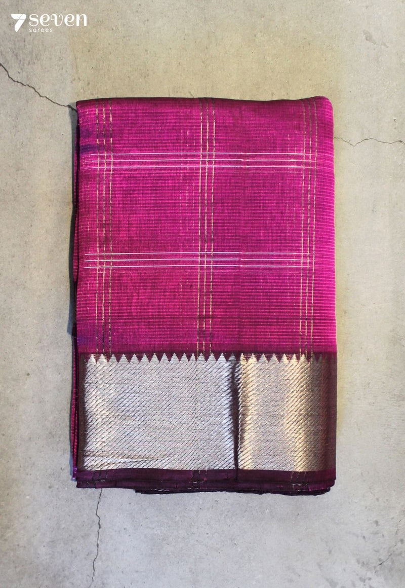 Madhiraa Mangalagiri Handloom Pink Silk Cotton Checked Saree