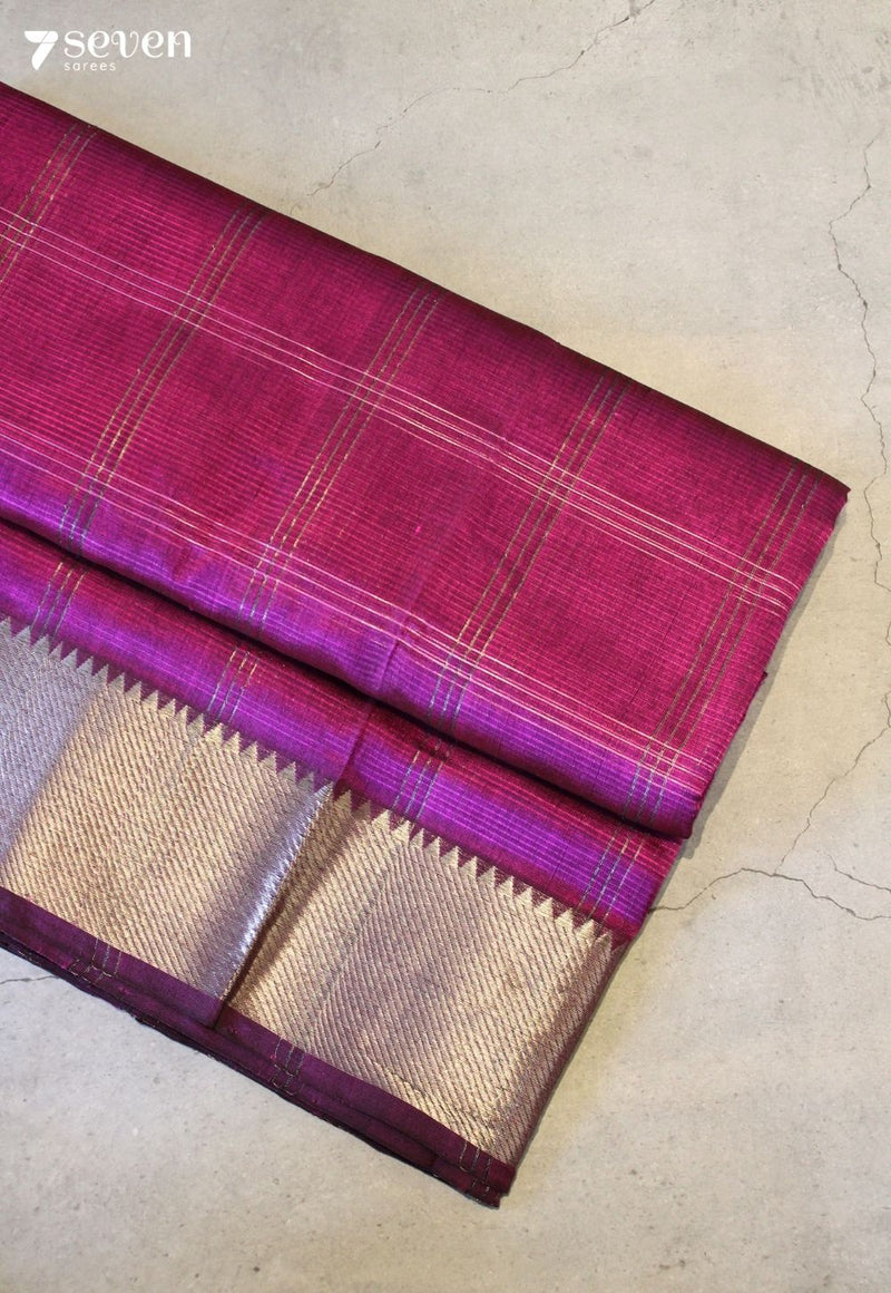 Madhiraa Mangalagiri Handloom Pink Silk Cotton Checked Saree