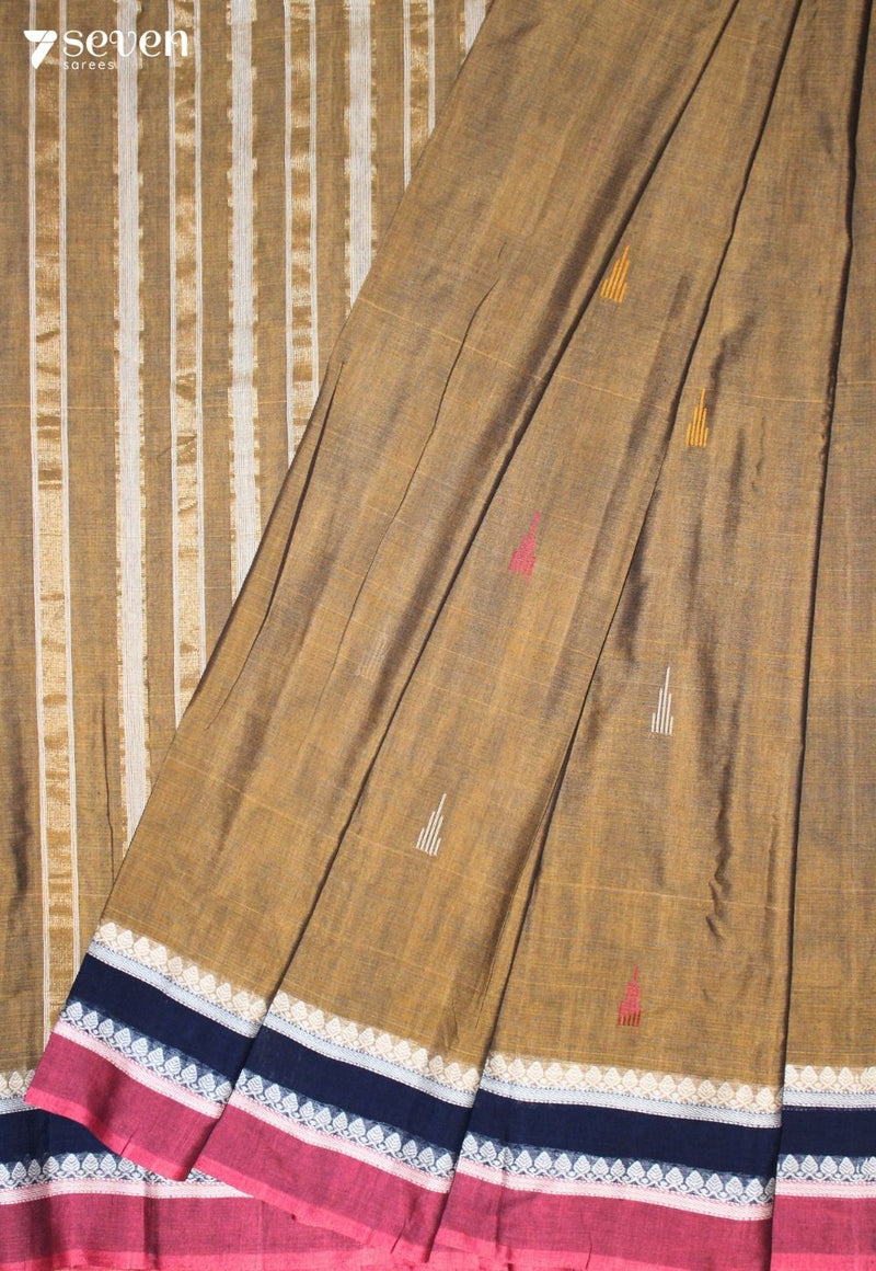 Dharika Signature Seven Handloom Brown Bangalore Pure Cotton Saree