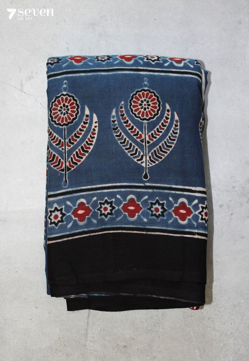 Moleri Kutch Blue Pure Handmade Ajrakh 100% Cotton Saree