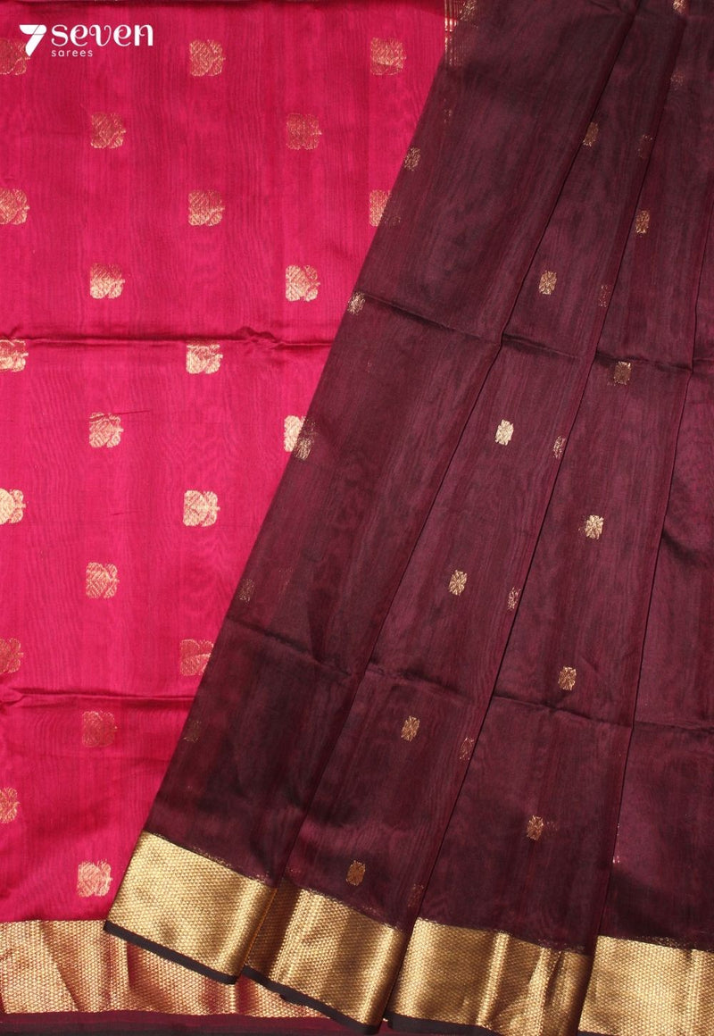 Vallini Maheshwari Handloom Wine Silk Cotton Saree