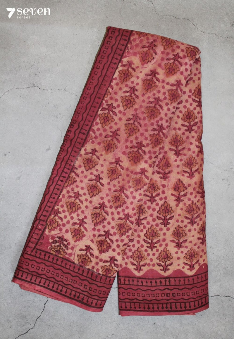 Panvika Jaipur Pink Hand Block Printed Vegetable Dyed 100% Cotton Saree