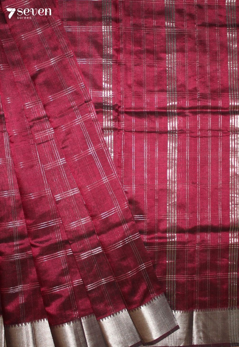 Kevanika Mangalagiri Handloom Red Silk Cotton Checked Saree