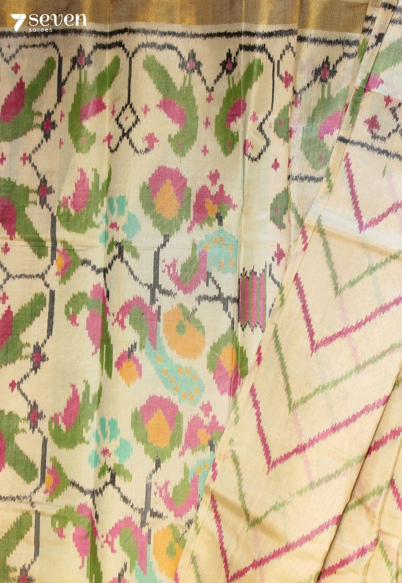 Veyrani Patola Handloom Single Ikkat White Pure Silk Saree|Silk Mark Certified
