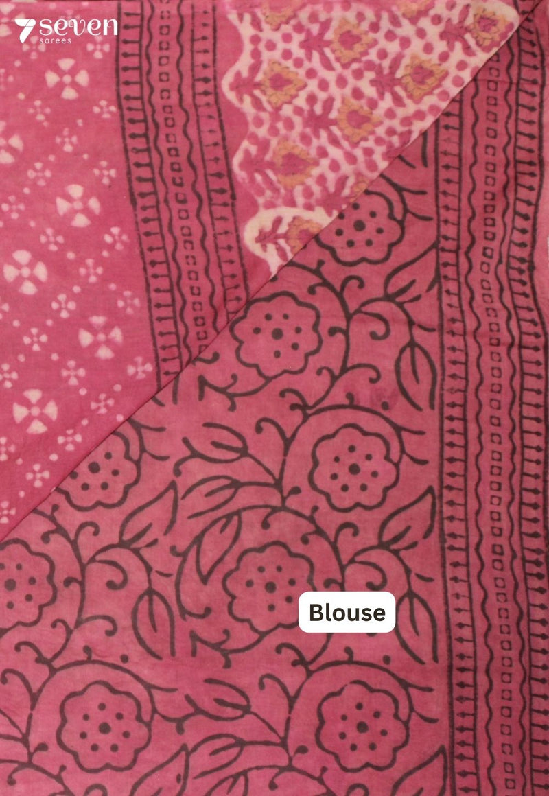 Panvika Jaipur Pink Hand Block Printed Vegetable Dyed 100% Cotton Saree