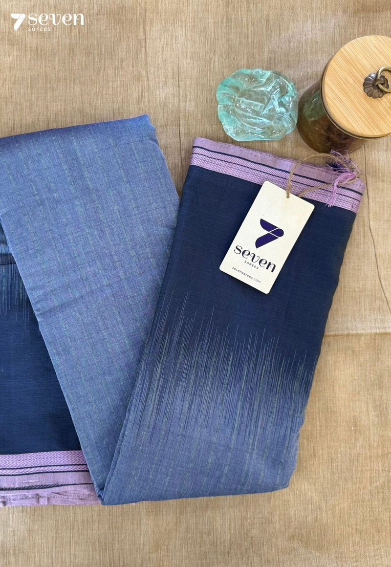 Dusky Clouds Seven Handloom Navy Bangalore Pure Cotton Saree