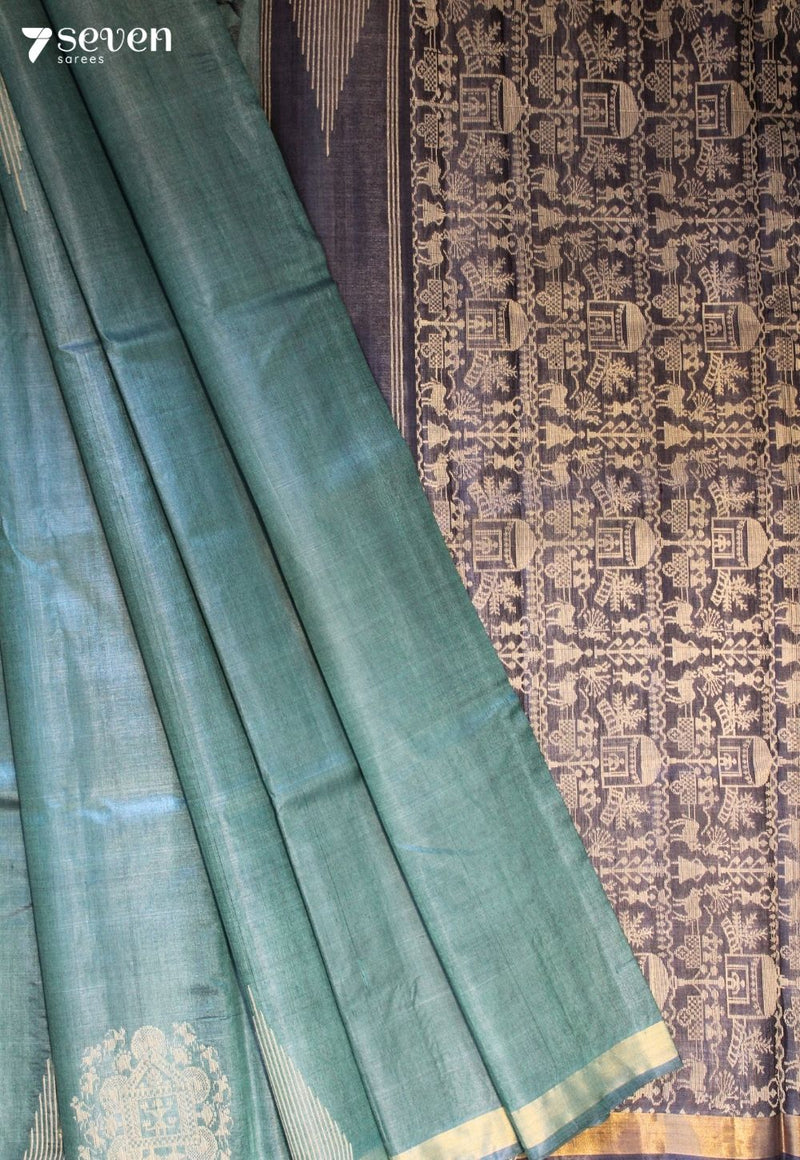 Green Among Gold Handloom Green Pure Tussar Silk(Kosa) Saree| Silk Mark Certified