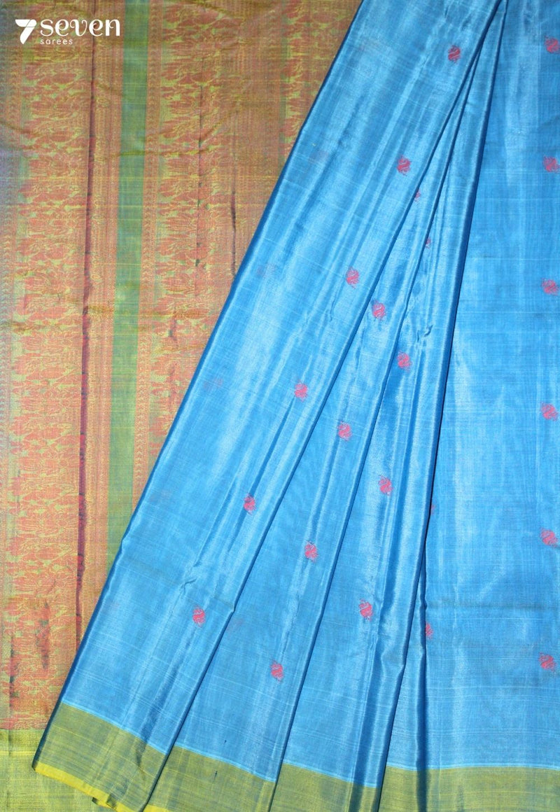 Inyara Signature Seven Handloom Blue Bangalore Pure Silk Cotton Saree