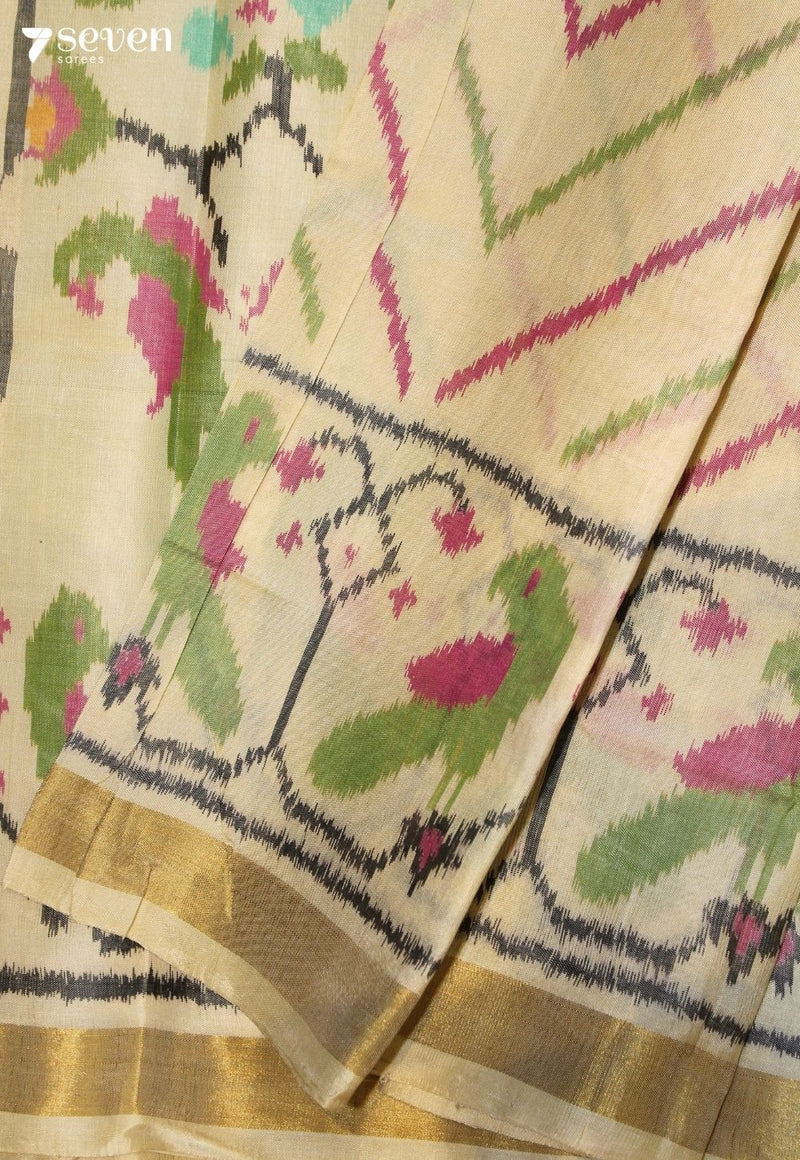 Veyrani Patola Handloom Single Ikkat White Pure Silk Saree|Silk Mark Certified