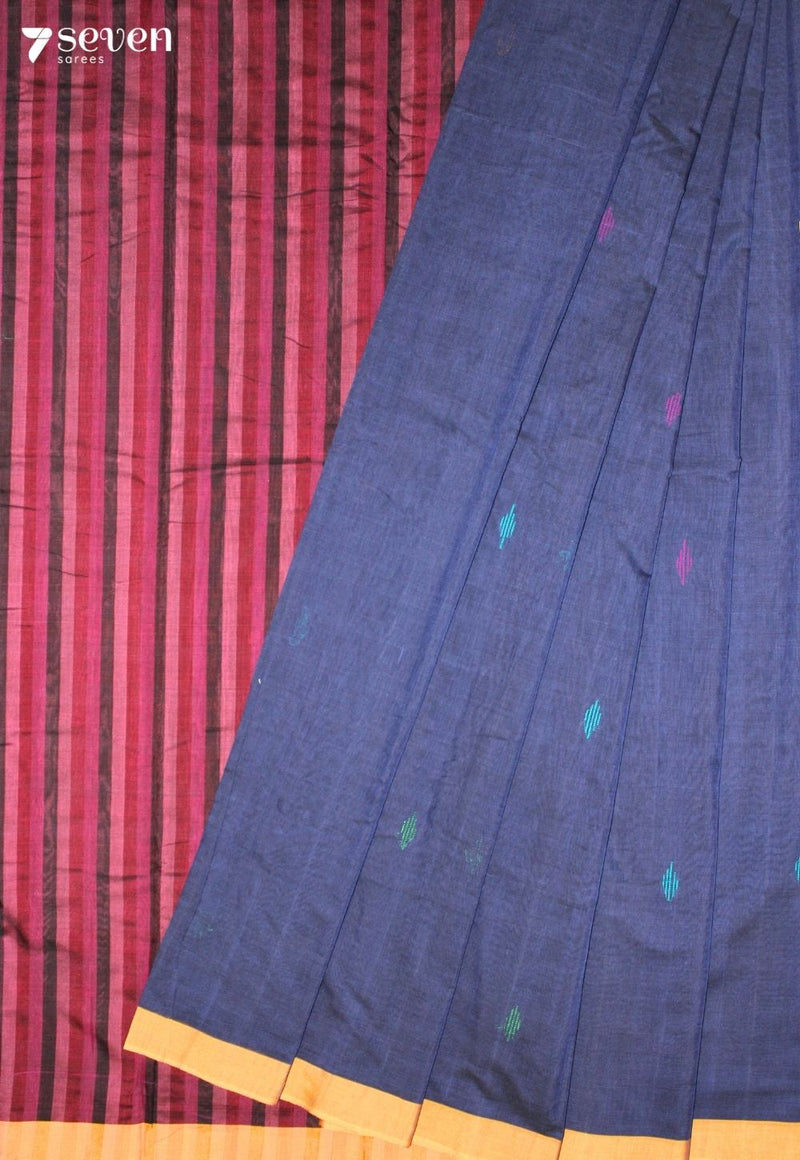 Dhenoli Signature Seven Handloom Blue Bangalore Pure Cotton Saree