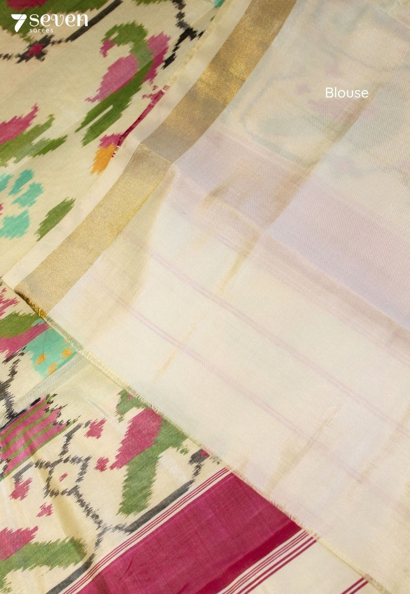 Veyrani Patola Handloom Single Ikkat White Pure Silk Saree|Silk Mark Certified