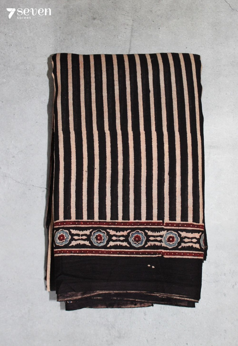 Roshil Kutch Black Pure Handmade Ajrakh 100% Cotton Saree