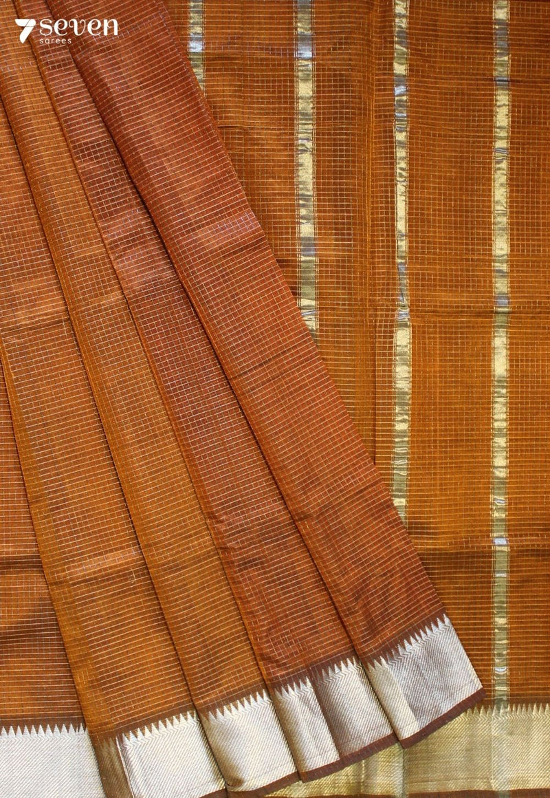 Nivyara Mangalagiri Handloom Mustard Silk Cotton Checked Saree