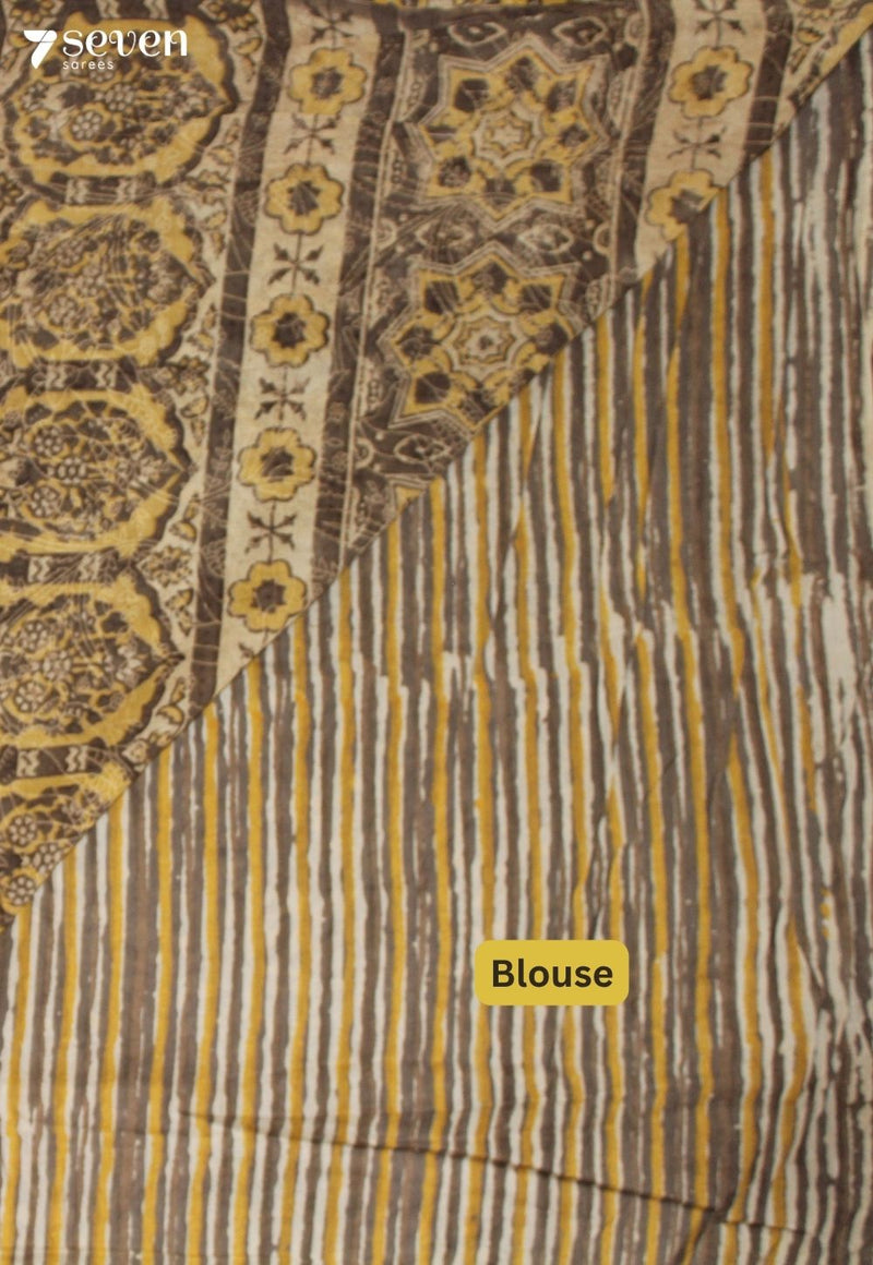 Veyrini Jaipur Brown Hand Block Printed Vegetable Dyed 100% Cotton Saree