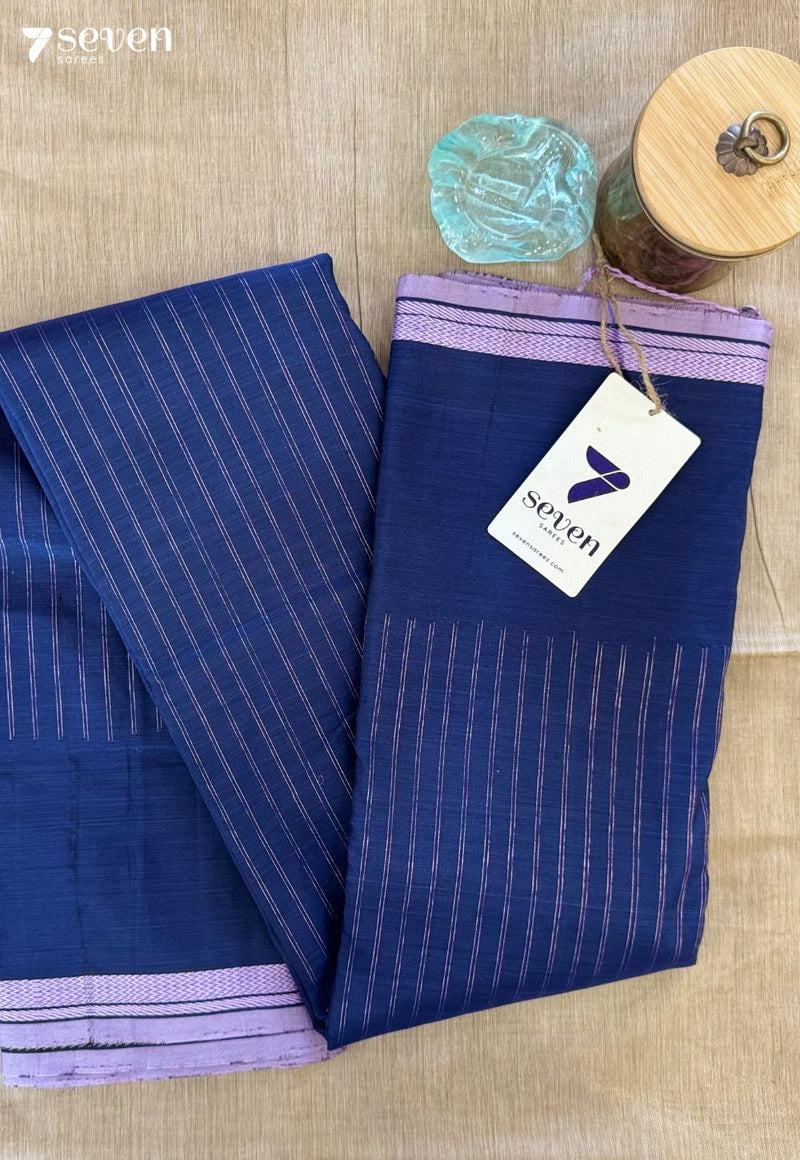 Sage Lines Signature Seven Handloom Navy Bangalore Vegan Silk Saree