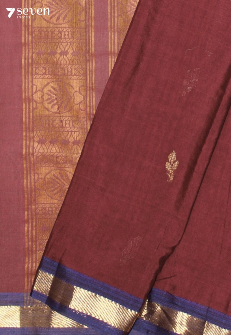 Velira Signature Seven Handloom Maroon Bangalore Pure Cotton Saree