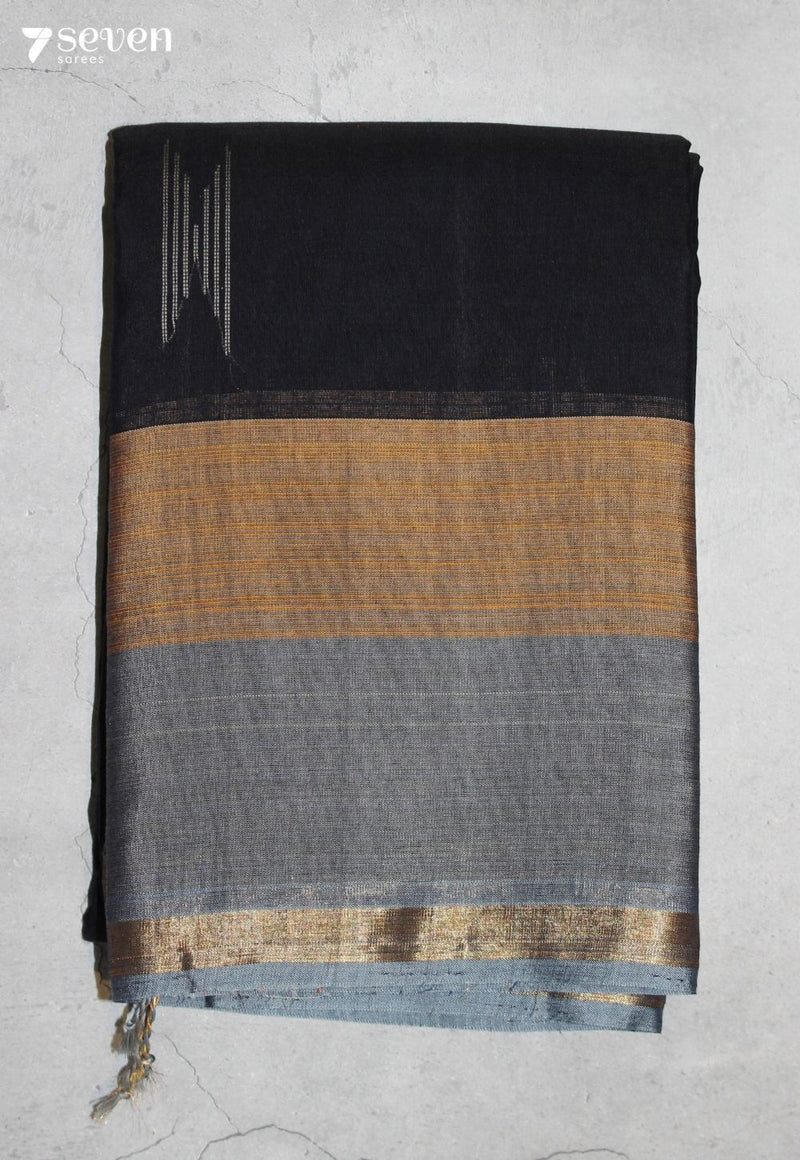 Medhavi Signature Seven Handloom Black Bangalore Pure Cotton Saree