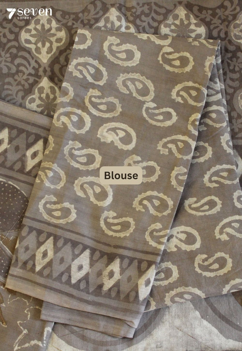 Lahmika Jaipur Brown Hand Block Printed Vegetable Dyed 100% Cotton Saree