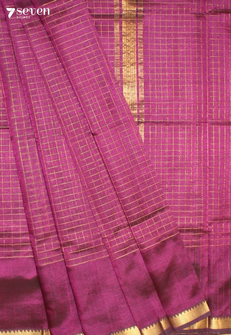 Ahalira Mangalagiri Handloom Pink Silk Cotton Checked Saree