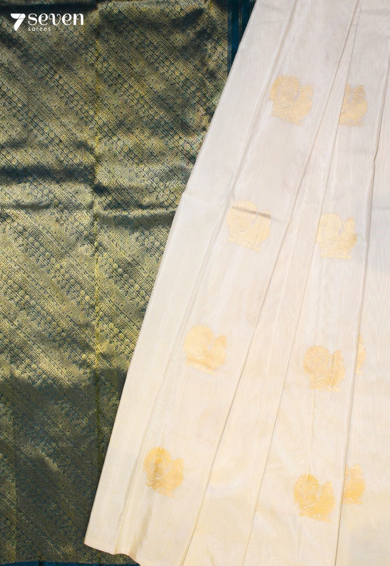 Ayyara Signature Seven Handloom Off-White Bangalore Pure Silk Cotton Saree