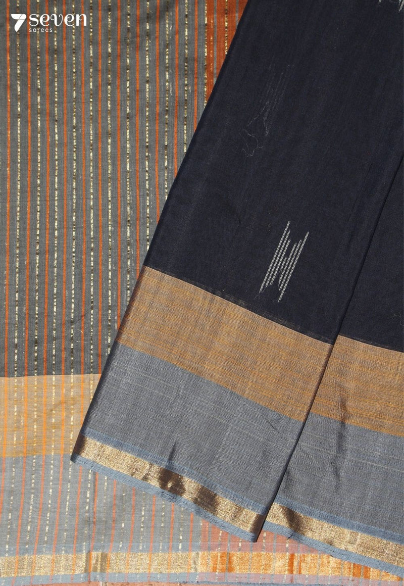 Medhavi Signature Seven Handloom Black Bangalore Pure Cotton Saree