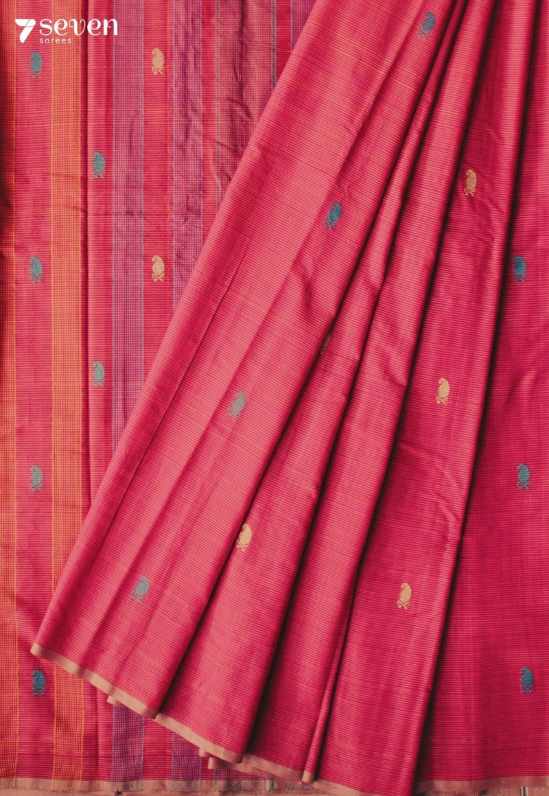 Veloru Signature Seven Handloom Coral Bangalore Pure Cotton Saree