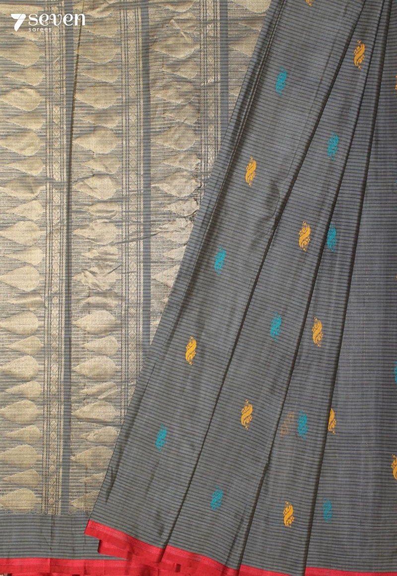 Temeshi Signature Seven Handloom Grey Bangalore Pure Cotton Saree