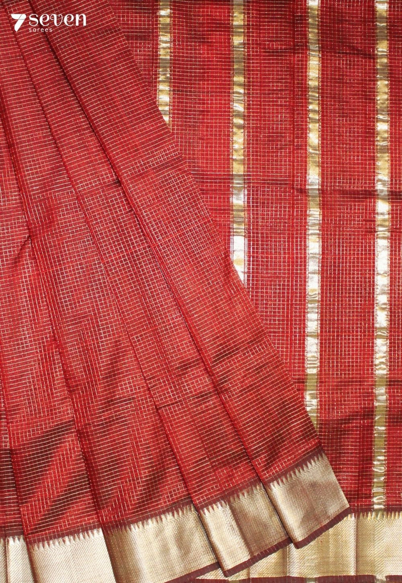 Ritvaya Mangalagiri Handloom Red Silk Cotton Checked Saree