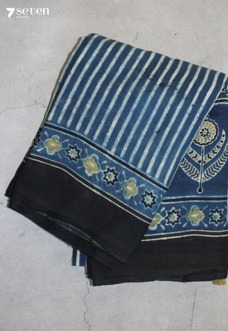 Olikara Kutch Blue Pure Handmade Ajrakh 100% Cotton Saree