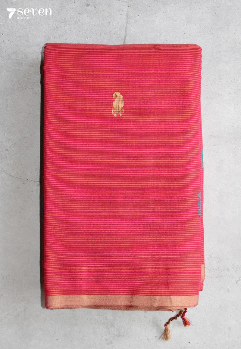 Veloru Signature Seven Handloom Coral Bangalore Pure Cotton Saree