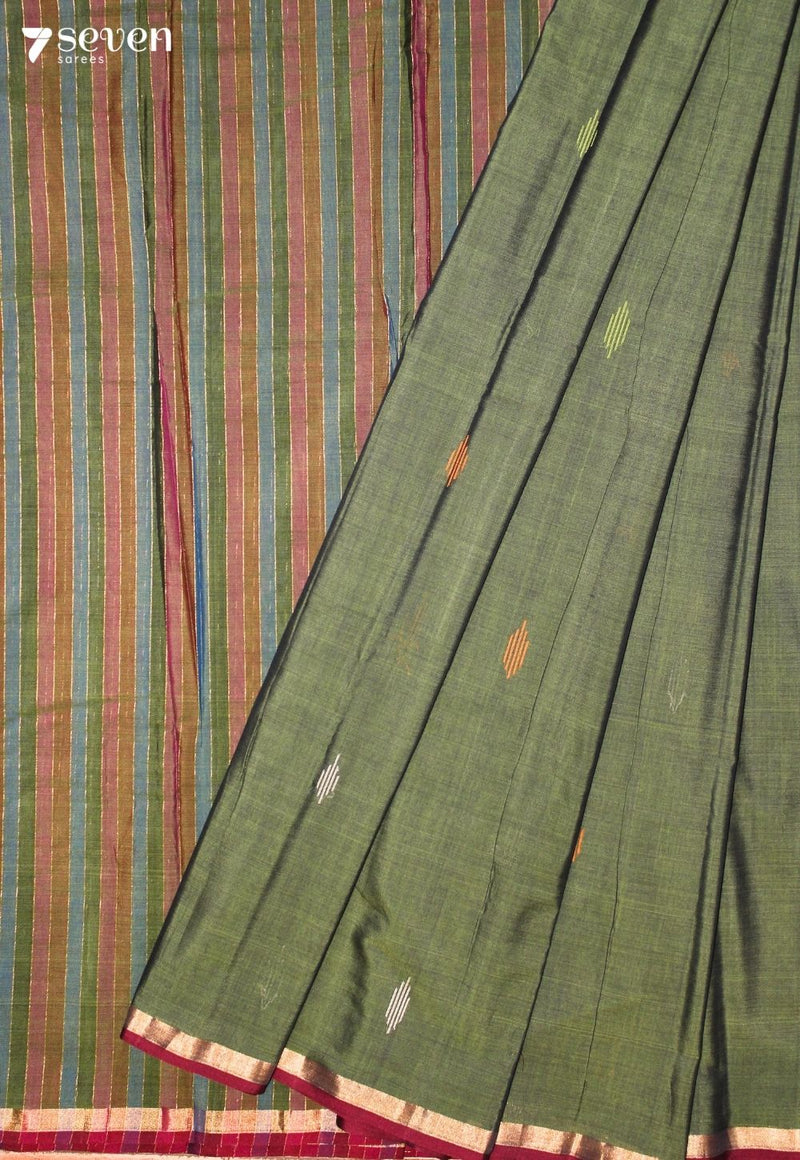 Tuhira Signature Seven Handloom Green Bangalore Pure Cotton Saree