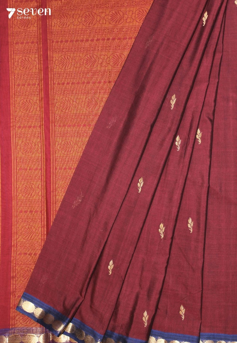 Ojasya Signature Seven Handloom Maroon Bangalore Pure Cotton Saree