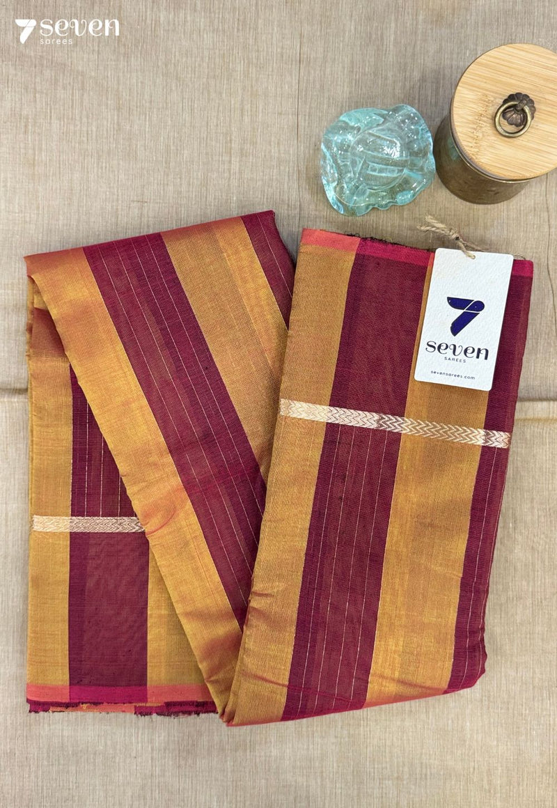 Chikoo Dawn Signature Seven Handloom Golden Bangalore Vegan Silk Saree