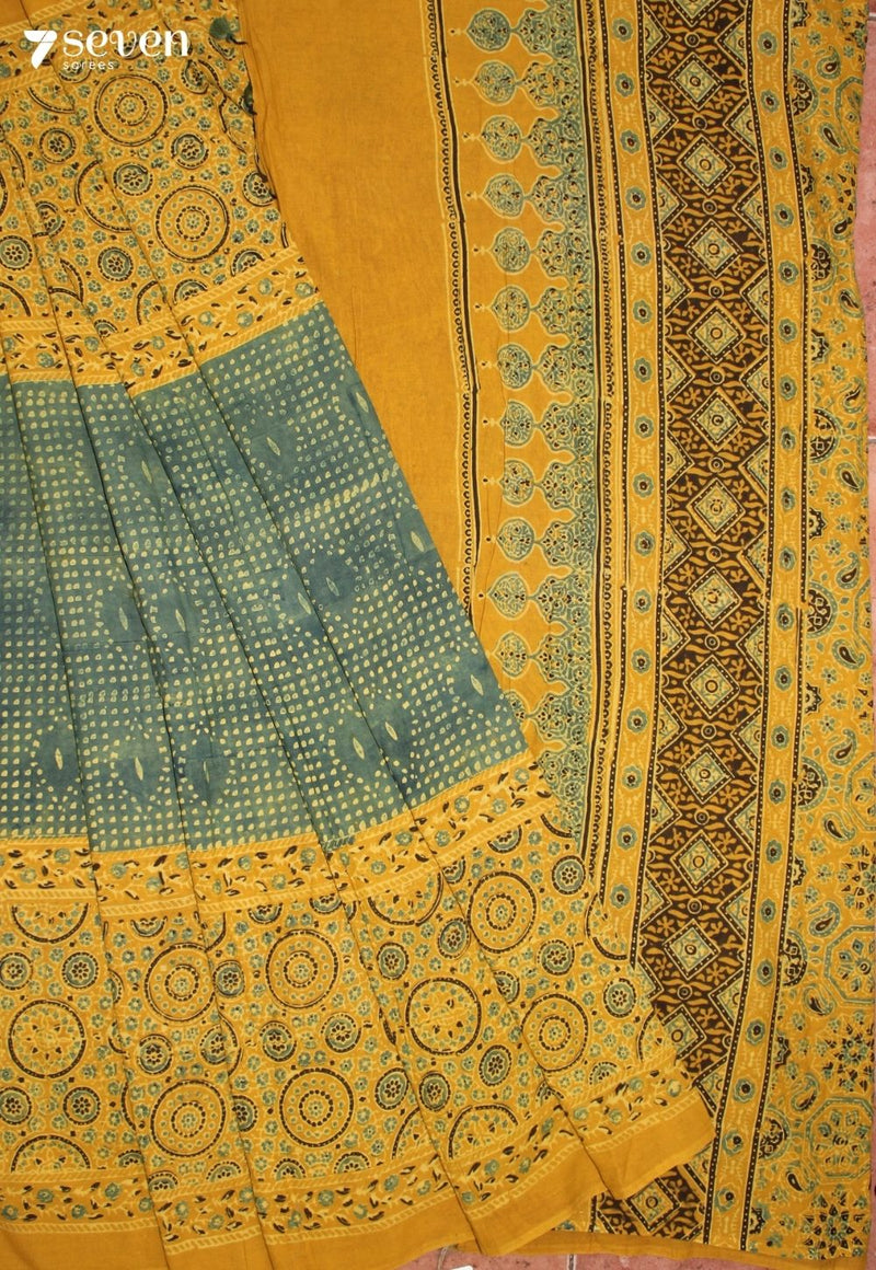 Rithama Kutch Yellow Pure Handmade Ajrakh 100% Cotton Saree