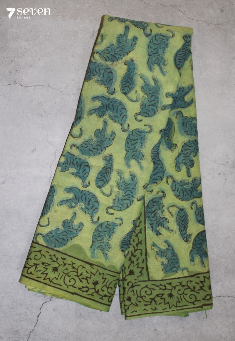 Aarmeha Jaipur Green Hand Block Printed Vegetable Dyed 100% Cotton Saree
