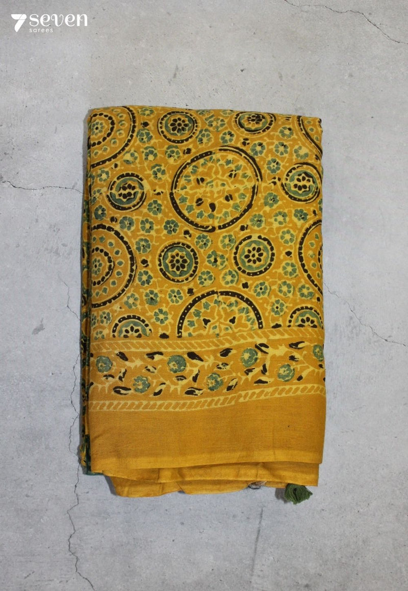Rithama Kutch Yellow Pure Handmade Ajrakh 100% Cotton Saree